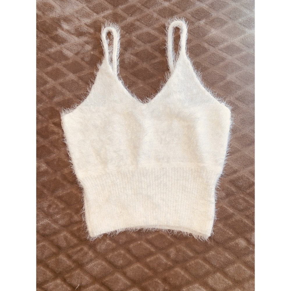 Fluffy Cream Cropped Tank Top